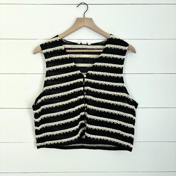 NWT H&M knit black and cream lace striped button up vest - Picture 1 of 4